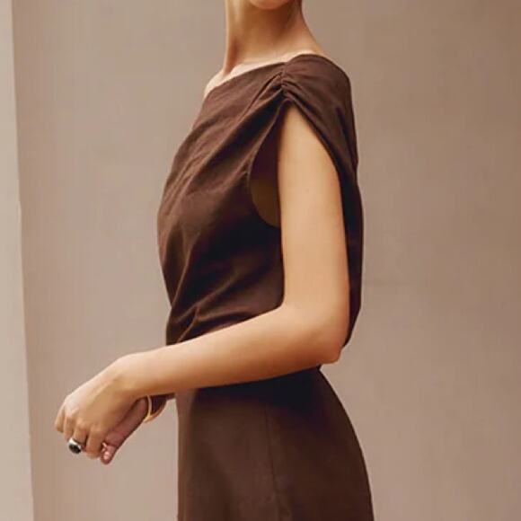 NWT REVOLVE &MINIMALIST lovers COMMENSE linen cotton brown maxi DRESS M - Picture 5 of 14